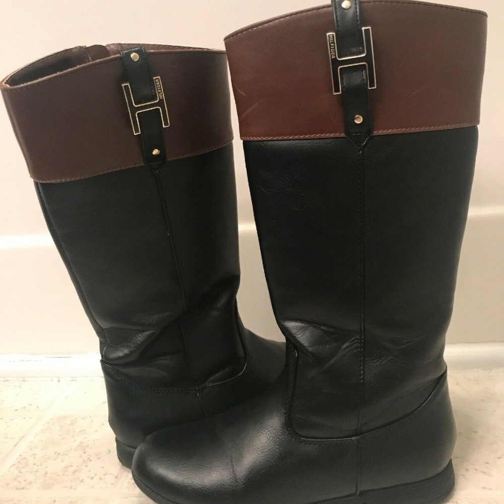 Tommy Hilfiger Black Leather Riding Boot SZ 4